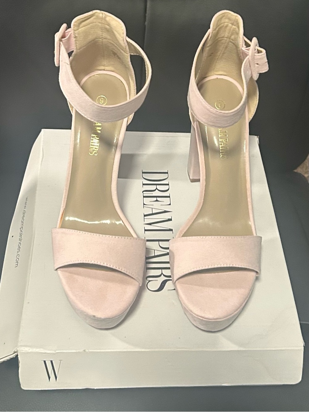 Dream Pairs Light Pink Ankle Strap Block Heel Sandals